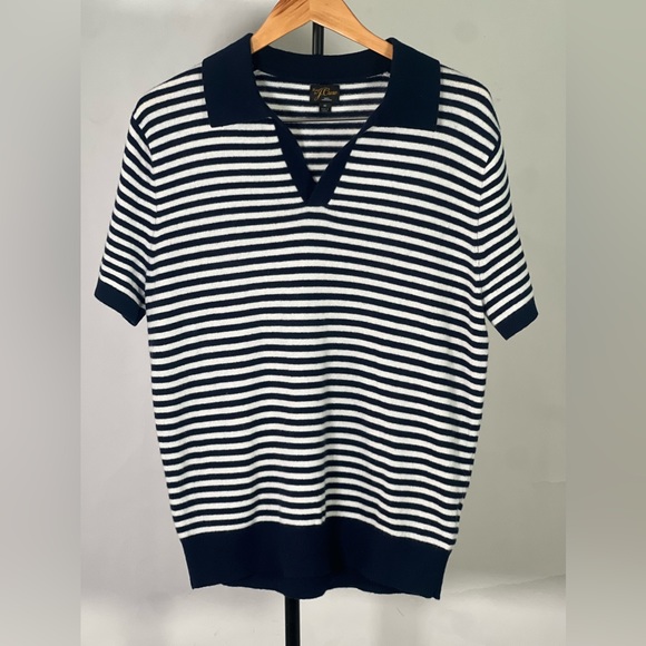 New Jcrew Limited-edition cashmere short-sleeve johnny-collar sweater in stripe - Picture 2 of 4